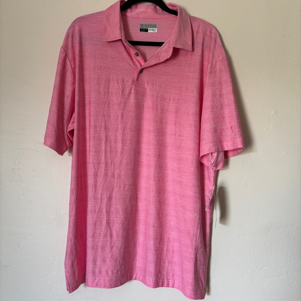 PGA TOUR Men’s Polo Shirt Large L Pink Airflux Golf Performance Shirt Sleeve NWT